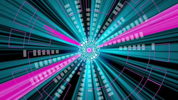 ilustrações de stock, clip art, desenhos animados e ícones de radiating futuristic technology flash teal magenta - blue streak lights
