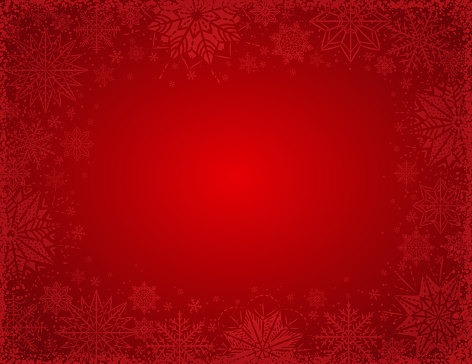 Red christmas background with frame of snowflakes and stars, vector illustration