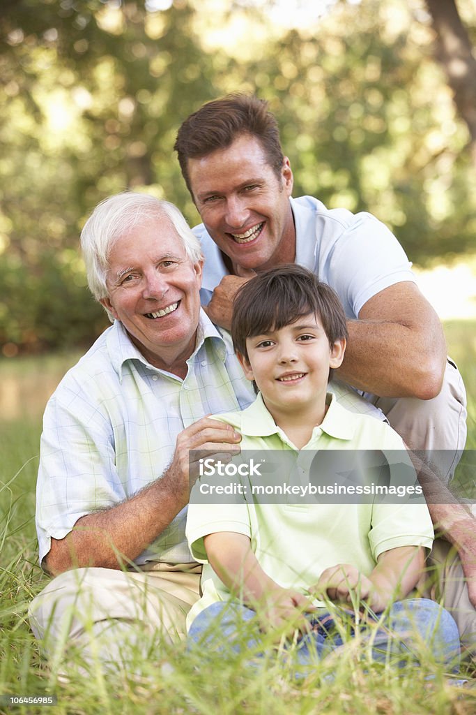 Grandfather With Son And Grandson In Park  Family Stock Photo