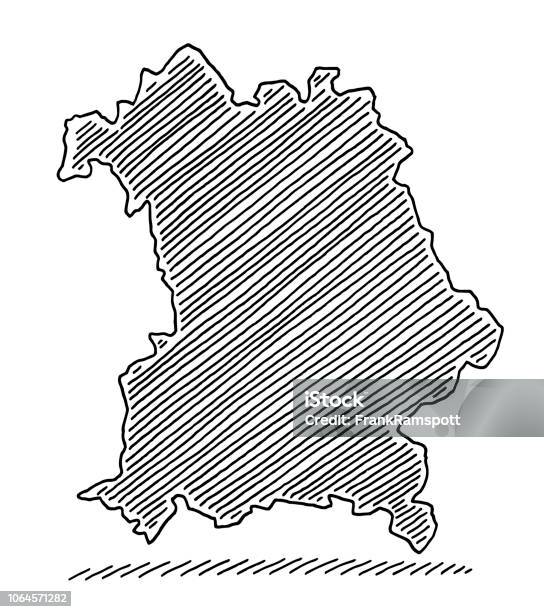 Bavaria Map Drawing Stock Illustration - Download Image Now - Bavaria, Black And White, Black Color