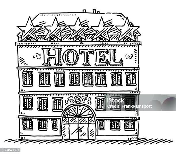 Hotel Building Drawing Stock Illustration - Download Image Now - Hotel, Sketch, Facade