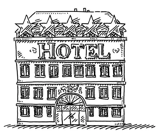 Vector illustration of Hotel Building Drawing