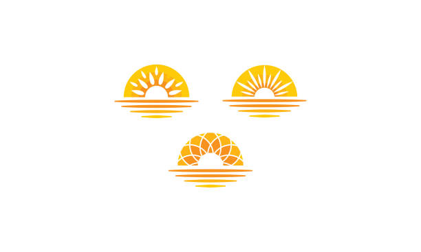 bildbanksillustrationer, clip art samt tecknat material och ikoner med sunrise sunset sea logotypen vektor symbol - sunrise