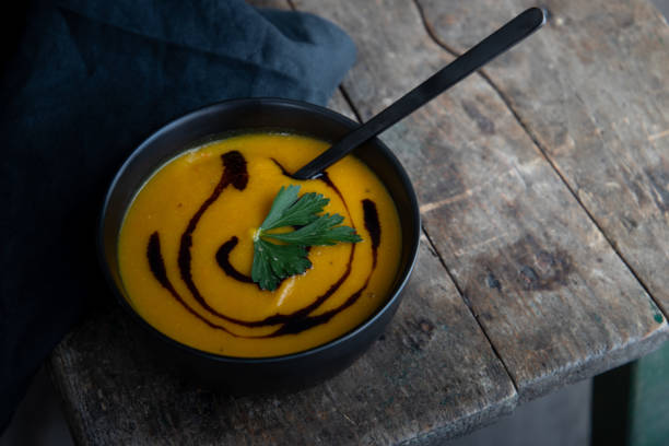 pumpkin soup for Thanksgiving day stock photo