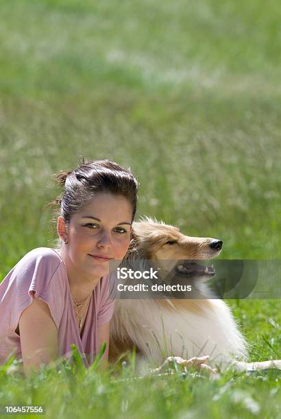 Girl And Collie Outdoor Stock Photo - Download Image Now - 20-24 Years, Adult, Adults Only