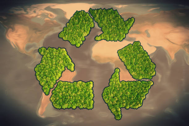 istock Recycling symbol isolated on world map painting background 1064577252