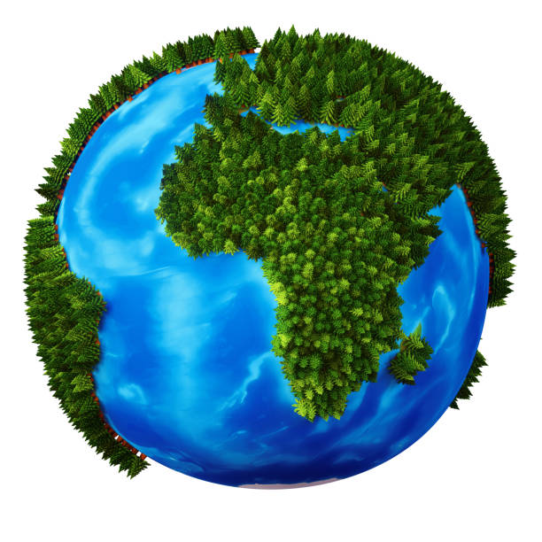 Stylized Earth globe with cartoon forest isolated on white