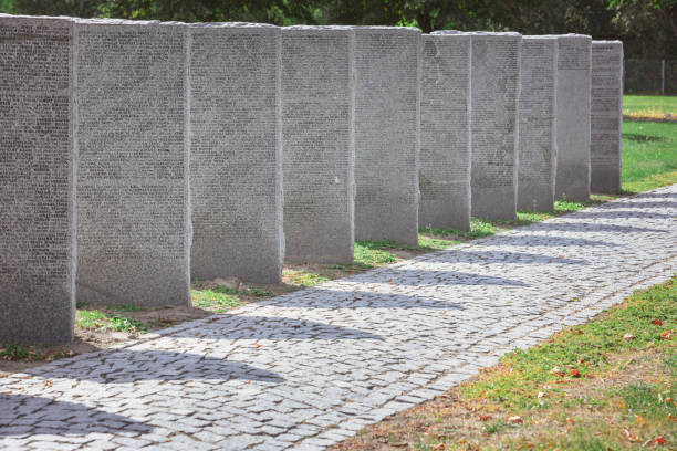 istock memorial gravestones with lettering placed in row at cemetery 1064578956