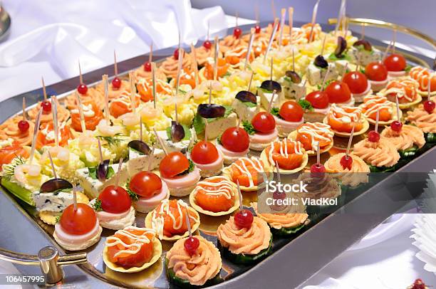 Tray With Different Light Snacks Stock Photo - Download Image Now - Anniversary, Appetizer, Banquet