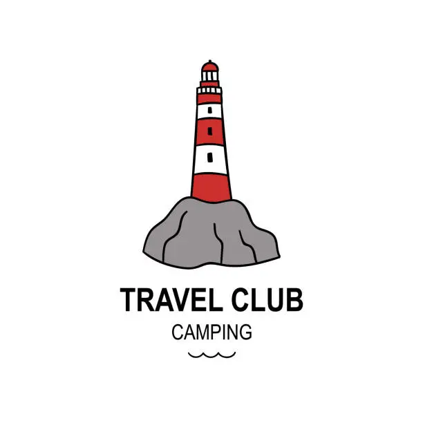 Vector illustration of Lighthouse hand drawn graphic element. Simple doodle style vector illustration. Travel nautic club logo concept