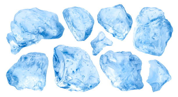 istock Pieces of natural ice isolated on white background 1064583436