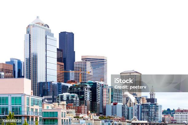 Photo libre de droit de Ville Américaine Seattle banque d'images et plus d'images libres de droit de Horizon urbain - Horizon urbain, Ville - Milieu urbain, Fond blanc