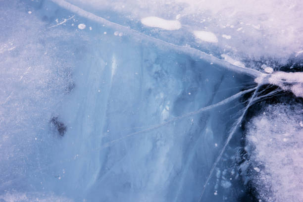 istock Blue cracked surface of the ice surface 1064587808
