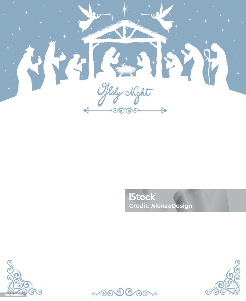 Christmas Nativity Scene White Silhouette Nativity scene with Magi and Shepherds Nativity Scene stock vector