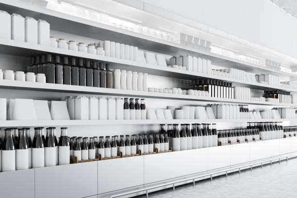 istock Supermarket shelves with mock up goods 1064588940