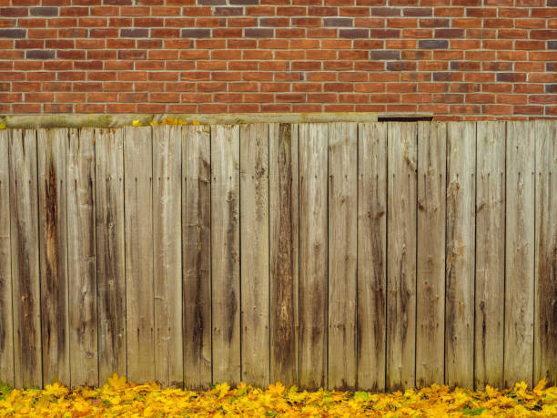 Exterior detail of wooden board fence.