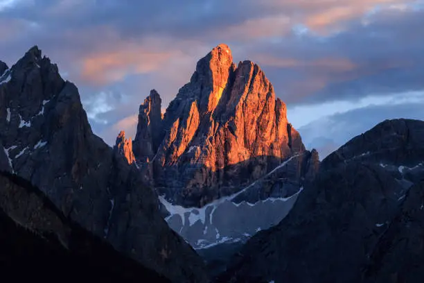 Last light on iconic mountain near Sesto