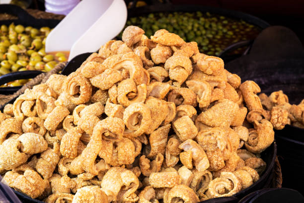 Rich crispy and crispy pork rinds stock photo