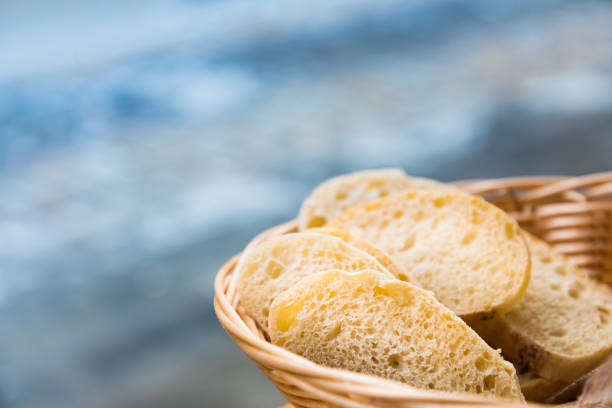 istock bread in basket - little roll breads in basket on table 1064598406