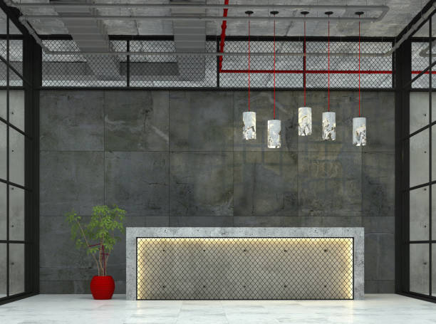 Interior with a reception desk in the loft style.