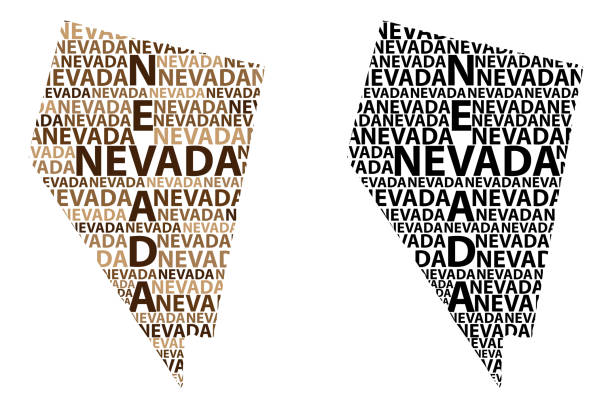 Sketch Nevada (United States of America) letter text map, Nevada map - in the shape of the continent, Map Nevada - brown and black vector illustration