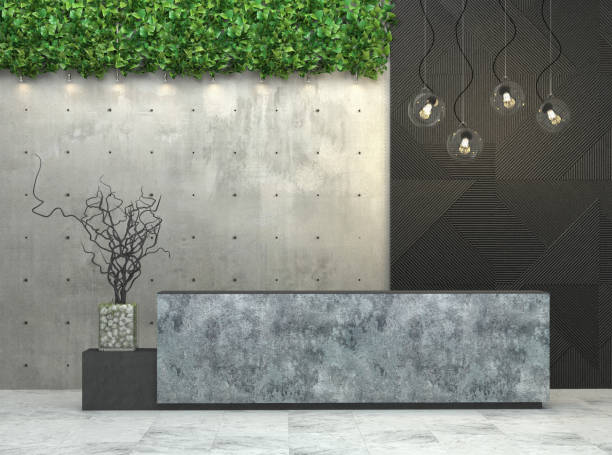 Interior with a reception desk in the loft style.