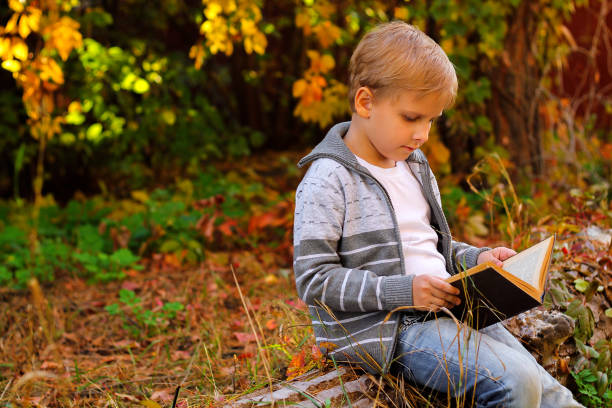 istock boy sitting in the woods on a log 1064616864