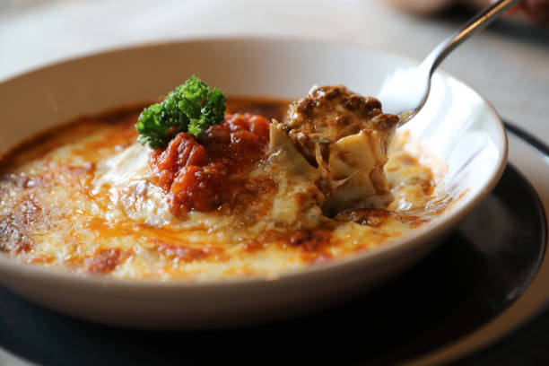 Homemade Beef Meat lasagna on dish in restaurant , Italian food