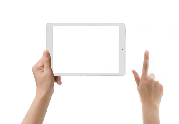 istock hands holding and touching on tablet pc isolated on white background 1064619114