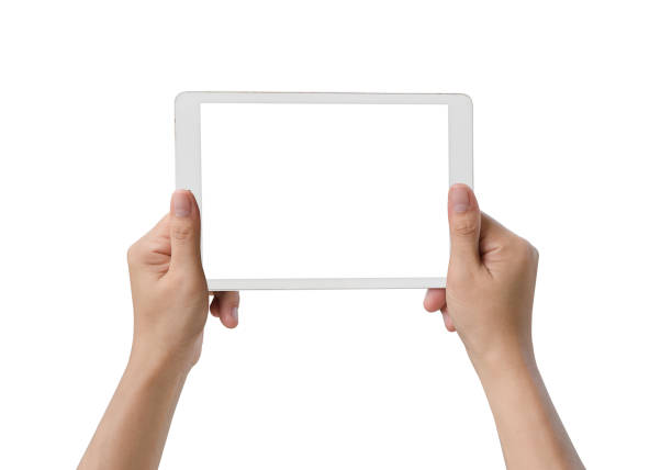 istock female hands holding a tablet touch computer gadget with isolated screen 1064619258