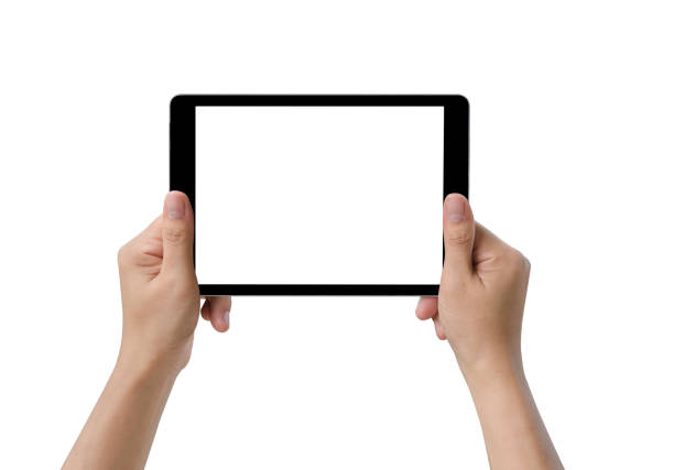 istock female hands holding a tablet touch computer gadget with isolated screen 1064619274