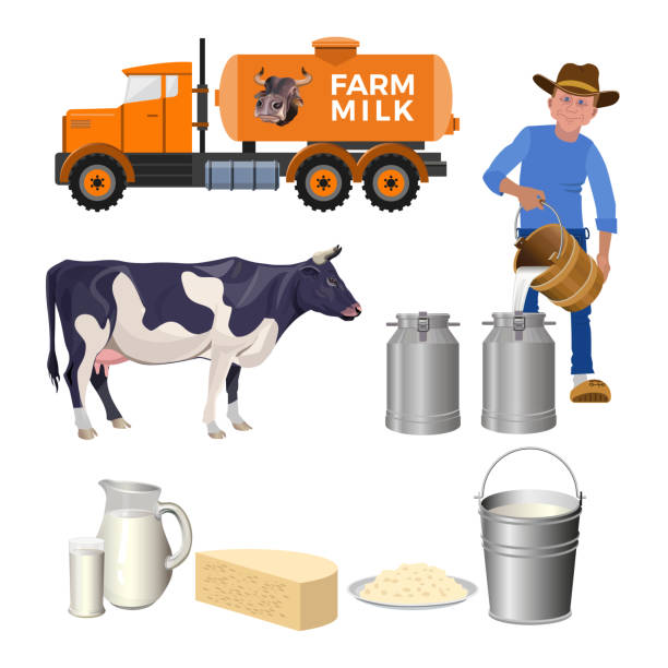 zestaw gospodarstw mlecznych. - milk tanker obrazy stock illustrations