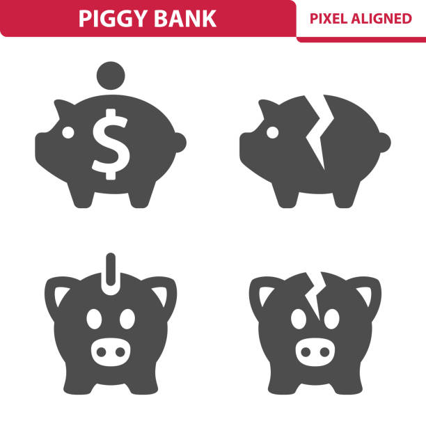 저금통 아이콘 - piggy bank broken empty coin bank stock illustrations