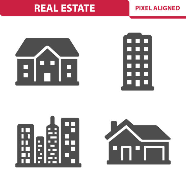 illustrazioni stock, clip art, cartoni animati e icone di tendenza di icone immobiliari - villa immagine