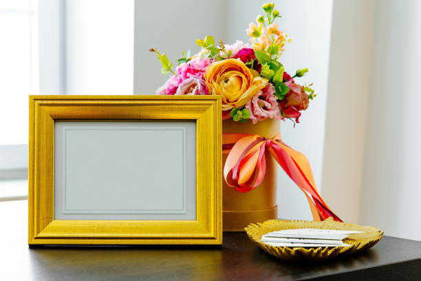 istock Frame with a white background, the flowers on the table 1064630240