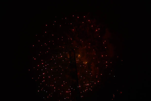 istock Fireworks in a dark night sky 1064632060