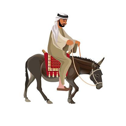 Man riding his donkey. Vector illustration isolated on white background