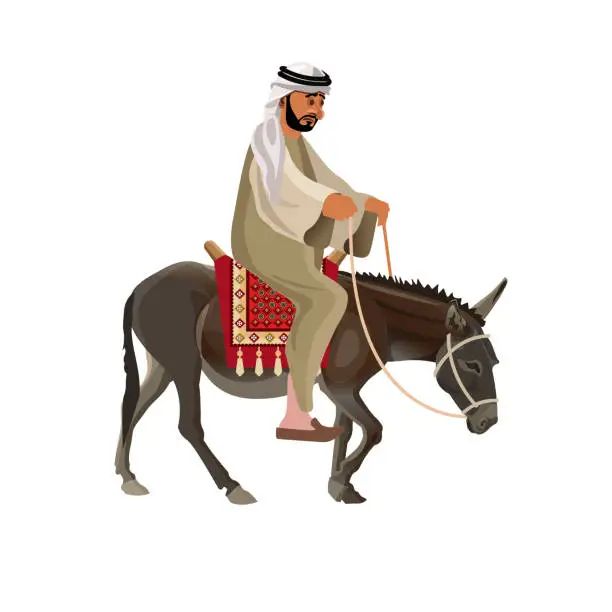 Vector illustration of Man riding donkey