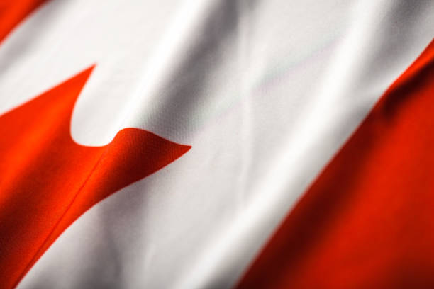 nahaufnahme der studioaufnahme von echten kanadischen flagge - canadian culture flash stock-fotos und bilder