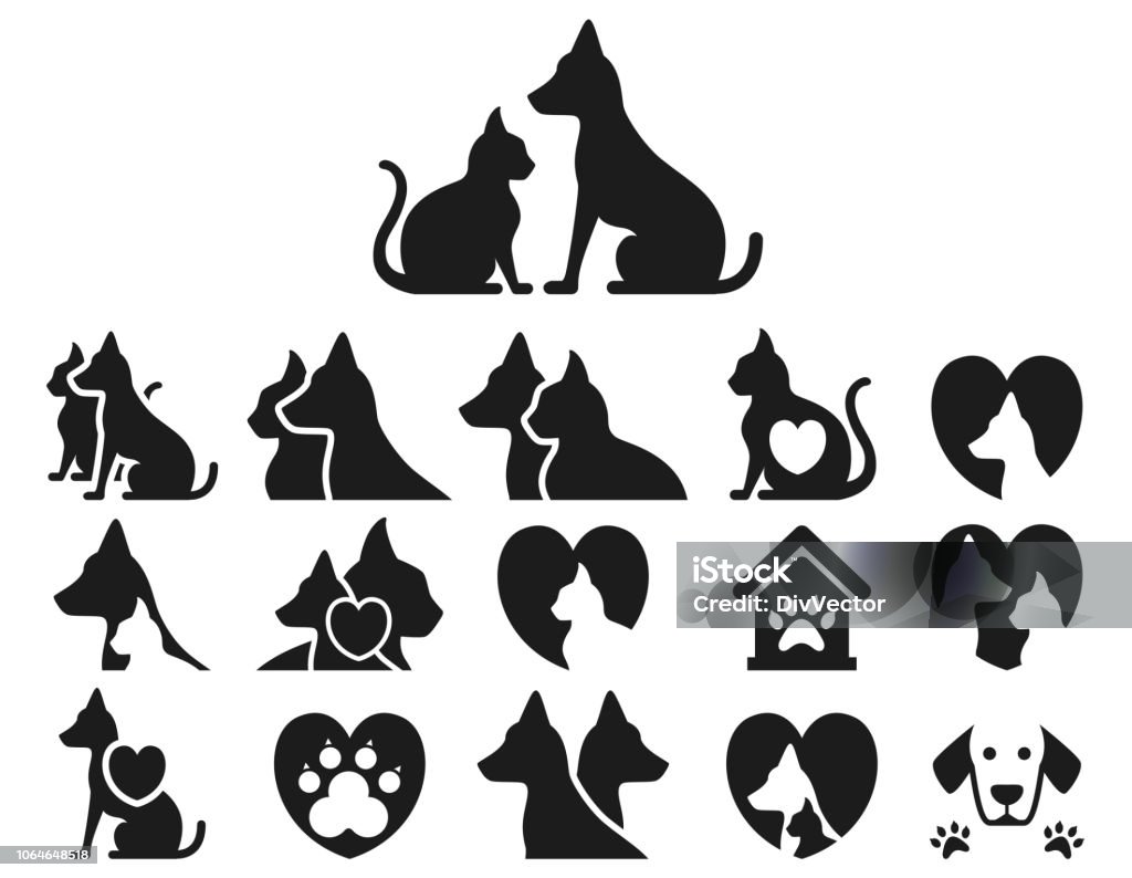 Set di icone per cani e gatti - arte vettoriale royalty-free di Cane