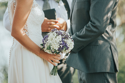 Bride and groom close up saying their vows