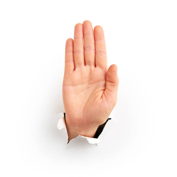 Human hand showing "stop sign" stock photo