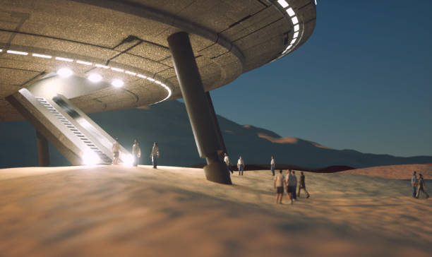 istock 3D rendering. Futuristic alien Spaceship 1064661656