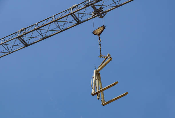 Crane lifting Pallet .Blue sky on background .