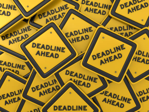 deadline ahead road sign - 3d rendering - approaching imagens e fotografias de stock