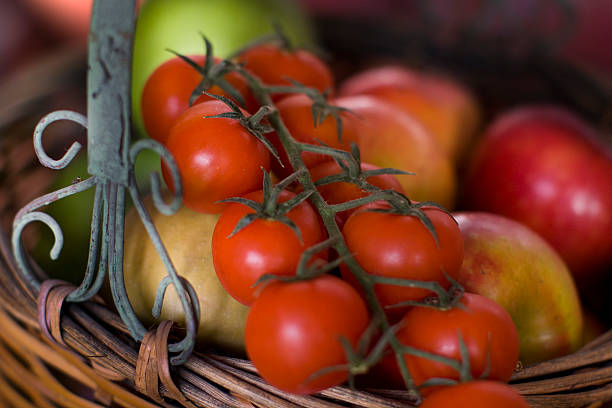 istock Old basket whith fresh vegetables and fruits 106467172