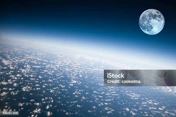 Planet Earth And Moon Stock Photo - Download Image Now - Astronomy, Backgrounds, Blue