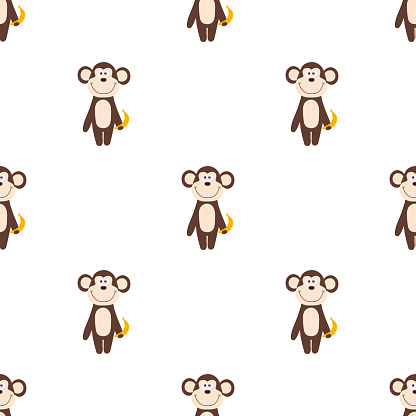 Seamless Pattern Of Cartoon Monkey With Banana Stock Illustration -  Download Image Now - Animal, Ape, Banana - iStock