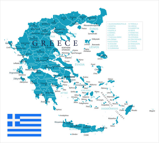landkarte von griechenland - vektor - flag national flag greek flag greece stock-grafiken, -clipart, -cartoons und -symbole