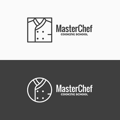 Chef uniform icon. Chefs jacket linear logo on black and white background 8 eps